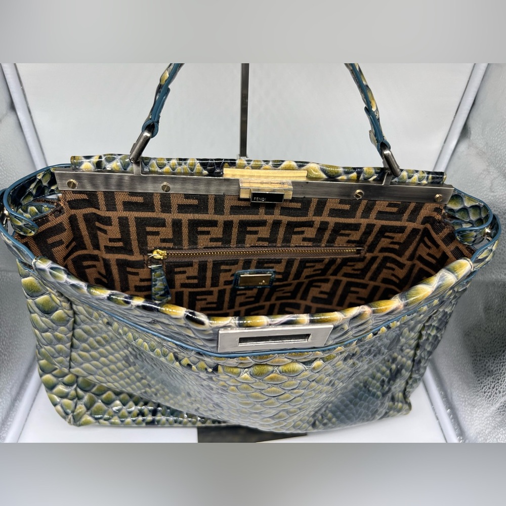FENDI Peekaboo Iconic Watercolor Textured Snakeskin Embossed Leather Satchel Bag - Picture 11 of 17